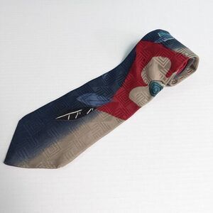 Vintage Bugatti Italian‎ Silk Floral Abstract Necktie Red Blue Tan 58L x 3.5W